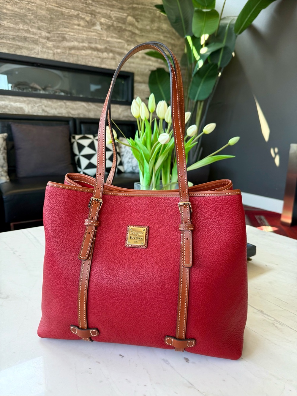 New Dooney & Bourke Side Snap Pebble Grain Leather Tote Red - Picture 4 of 16
